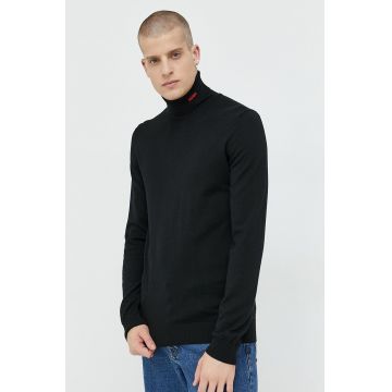 HUGO pulover de lana barbati, culoarea negru, light, cu guler