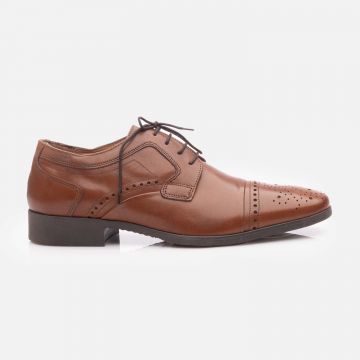 Pantofi eleganți bărbați din piele naturală - 3101 Cognac Box