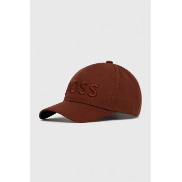 BOSS șapcă de baseball din bumbac culoarea maro, cu imprimeu
