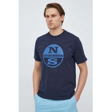 North Sails tricou din bumbac barbati, culoarea albastru marin, cu imprimeu
