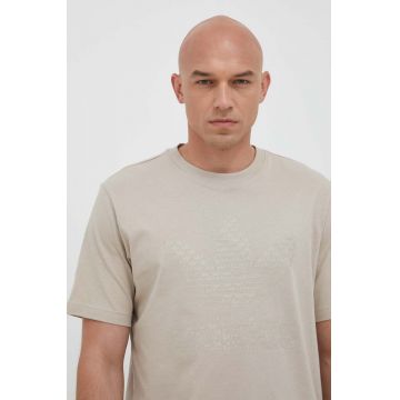 adidas Originals tricou din bumbac culoarea bej, cu imprimeu