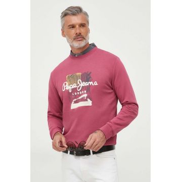 Pepe Jeans hanorac de bumbac Melbourne barbati, culoarea roz, cu imprimeu