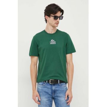 Lacoste tricou din bumbac culoarea verde, cu imprimeu