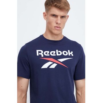 Reebok tricou din bumbac culoarea albastru marin, cu imprimeu