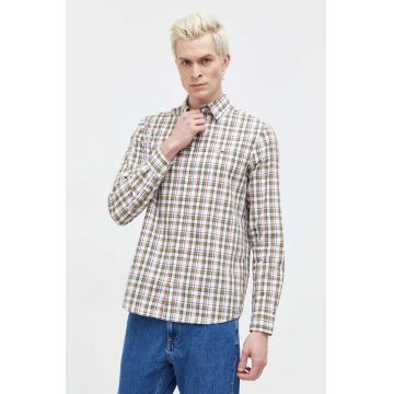 Tommy Jeans cămașă din bumbac bărbați, culoarea maro, cu guler clasic, regular DM0DM18470