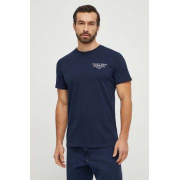Tommy Jeans tricou din bumbac bărbați, culoarea bleumarin, cu imprimeu DM0DM18265