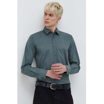 HUGO cămașă bărbați, culoarea verde, cu guler clasic, slim 50479396