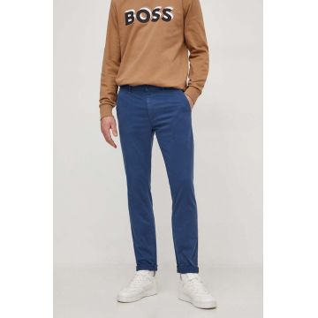 BOSS Orange pantaloni bărbați, culoarea bleumarin, mulată 50510933