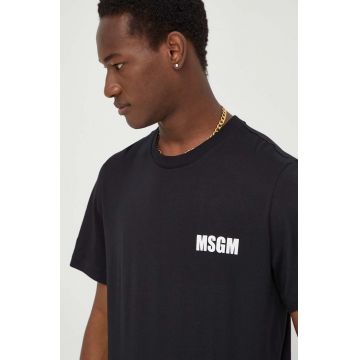 MSGM tricou din bumbac bărbați, culoarea negru, cu imprimeu 3640MM130.247002
