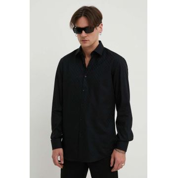 HUGO cămașă din bumbac bărbați, culoarea negru, cu guler clasic, slim 50508316