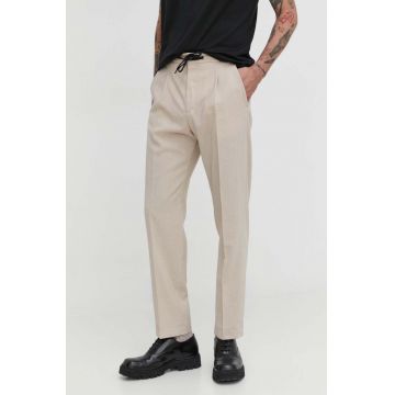 HUGO pantaloni bărbați, culoarea bej, cu fason chinos 50513977