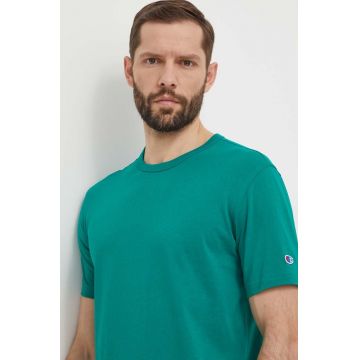 Champion tricou din bumbac barbati, culoarea verde, neted, 220016