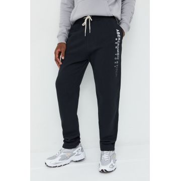 Abercrombie & Fitch pantaloni de trening barbati, culoarea negru, cu imprimeu
