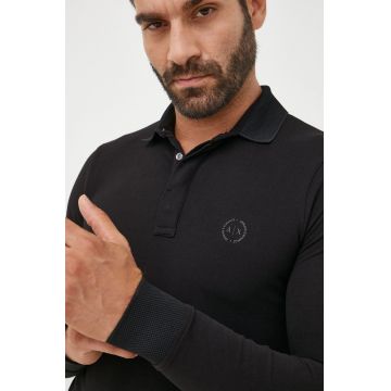 Armani Exchange longsleeve barbati, culoarea negru, neted