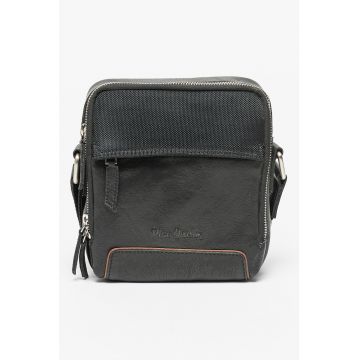 Geanta crossbody de piele cu detalii de panza