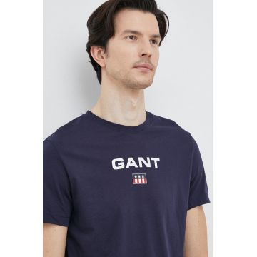 Gant tricou din bumbac culoarea albastru marin, cu imprimeu