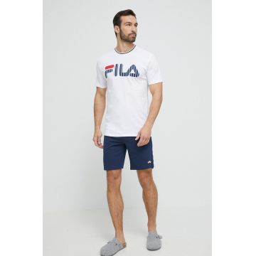 Fila pijamale de bumbac culoarea alb, cu imprimeu