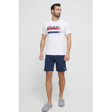 Fila pijamale de bumbac culoarea albastru marin, cu imprimeu