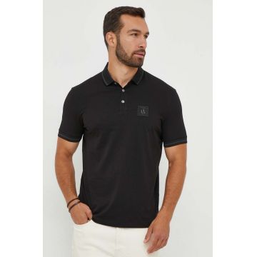 Armani Exchange polo de bumbac culoarea negru, neted