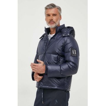 Armani Exchange geaca de puf barbati, culoarea albastru marin, de iarna