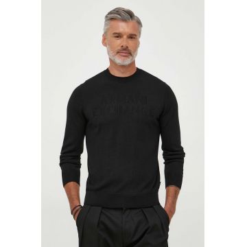 Armani Exchange pulover de lana barbati, culoarea negru, light