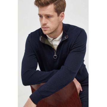 Barbour pulover de bumbac culoarea albastru marin, cu turtleneck