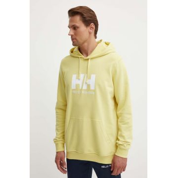 Helly Hansen hanorac de bumbac HH LOGO HOODIE bărbați, culoarea bleumarin, cu glugă, cu imprimeu 33977