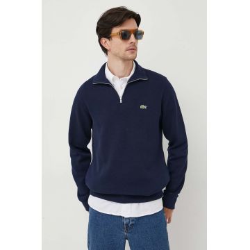 Lacoste pulover de bumbac culoarea bleumarin, cu guler