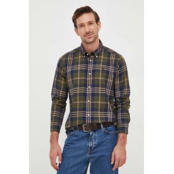 Barbour camasa din bumbac Edgar barbati, culoarea verde, cu guler button-down, slim