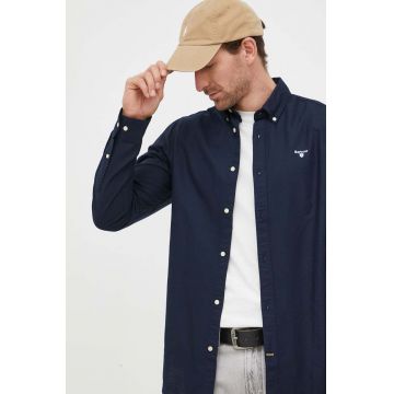 Barbour camasa din bumbac Oxtown barbati, culoarea albastru marin, cu guler button-down, slim