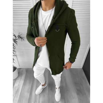 Cardigan barbati kaki cu gluga slim fit ZR T3615 K19