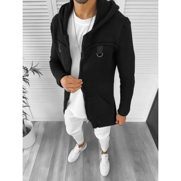 Cardigan barbati negru cu gluga slim fit ZR T3615 S2-2