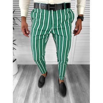 Pantaloni barbati eleganti verzi in dungi B1772 E 22-5 ~