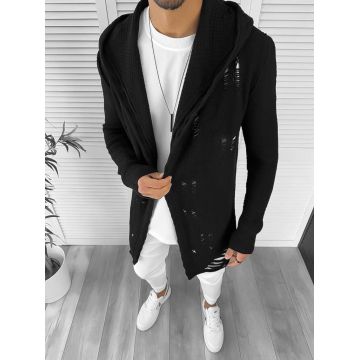 Cardigan barbati negru cu gluga slim fit ZR T3559 S2