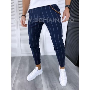 Pantaloni barbati casual regular fit bleumarin in dungi B5777 601- E~