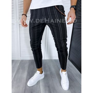 Pantaloni barbati casual regular fit negri in dungi B1704 70-4 E~