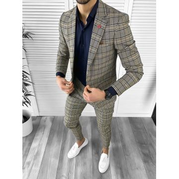 Costum barbati slim fit in carouri sacou + pantaloni 10268 D4-1.3