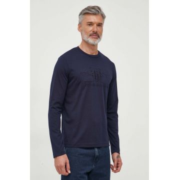 Gant longsleeve din bumbac culoarea albastru marin, cu imprimeu