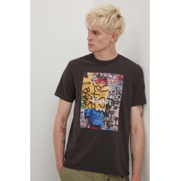 KSUBI tricou din bumbac bărbați, culoarea negru, cu imprimeu