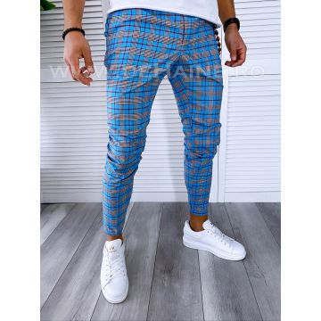 Pantaloni barbati casual regular fit albastri in carouri B1846 B6-2.1 / 65-2 E~
