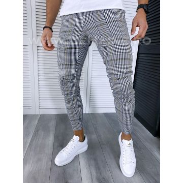 Pantaloni barbati casual regular fit gri in carouri B1640 B4/ 15-3 E~