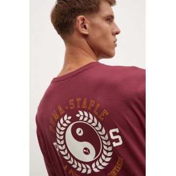 Puma tricou din bumbac PUMA X STAPLE bărbați, culoarea bordo, cu imprimeu