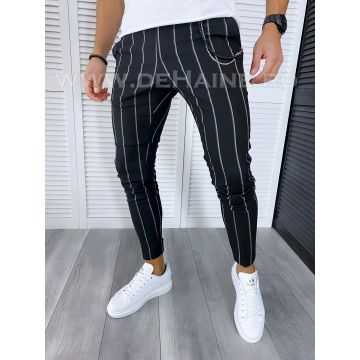 Pantaloni barbati casual regular fit negri in dungi B1301 21-2 E~