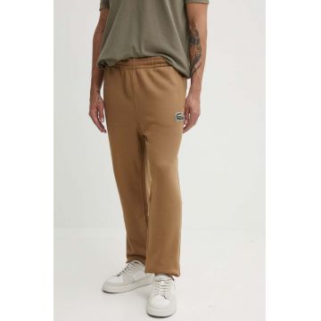 Lacoste pantaloni de trening din bumbac culoarea maro, uni