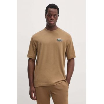 Lacoste tricou din bumbac culoarea maro, cu imprimeu