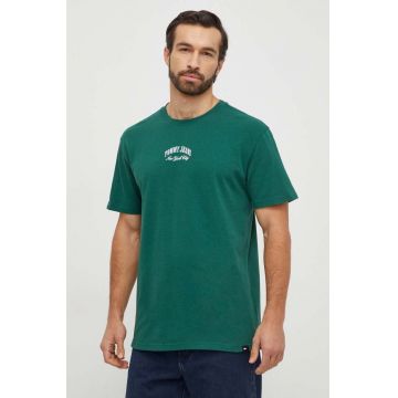 Tommy Jeans tricou din bumbac bărbați, culoarea verde, cu imprimeu DM0DM18275