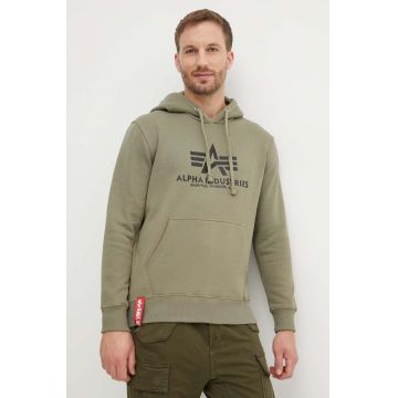 Alpha Industries bluză Basic Hoody bărbați, culoarea verde, cu glugă, cu imprimeu 178312.11