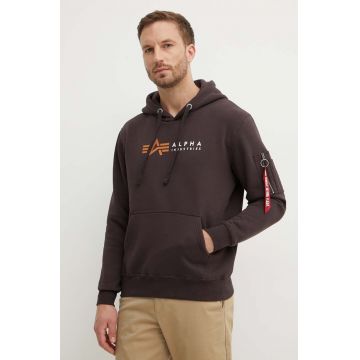 Alpha Industries bluză Alpha Label Hoody bărbați, culoarea maro, cu glugă, cu imprimeu 118331.696