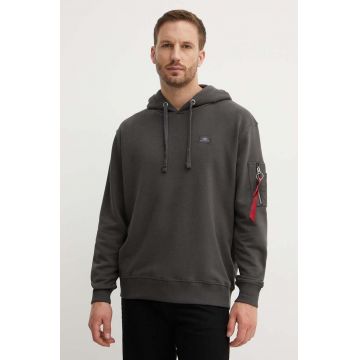 Alpha Industries bluză X-Fit Hoody bărbați, culoarea gri, cu glugă, uni 158321.684