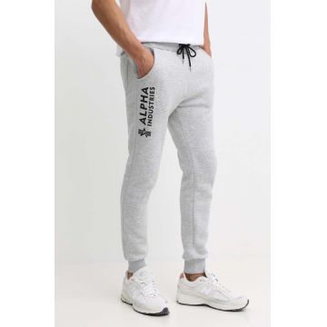 Alpha Industries pantaloni de trening culoarea gri, cu imprimeu